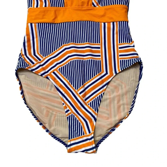 Cabana Life Orange Drive One-Piece Swimsuit Blue Orange Striped – NWT Size M - Picture 7 of 15